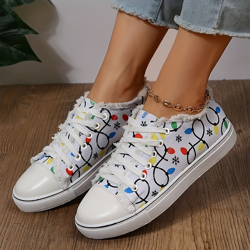 Women's Cartoon Pattern Flat Shoes Lightweight Comfortable Lace Up Sports Shoes