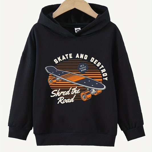 Skateboard Print Boys Hoodie Sweatshirt for Kids
