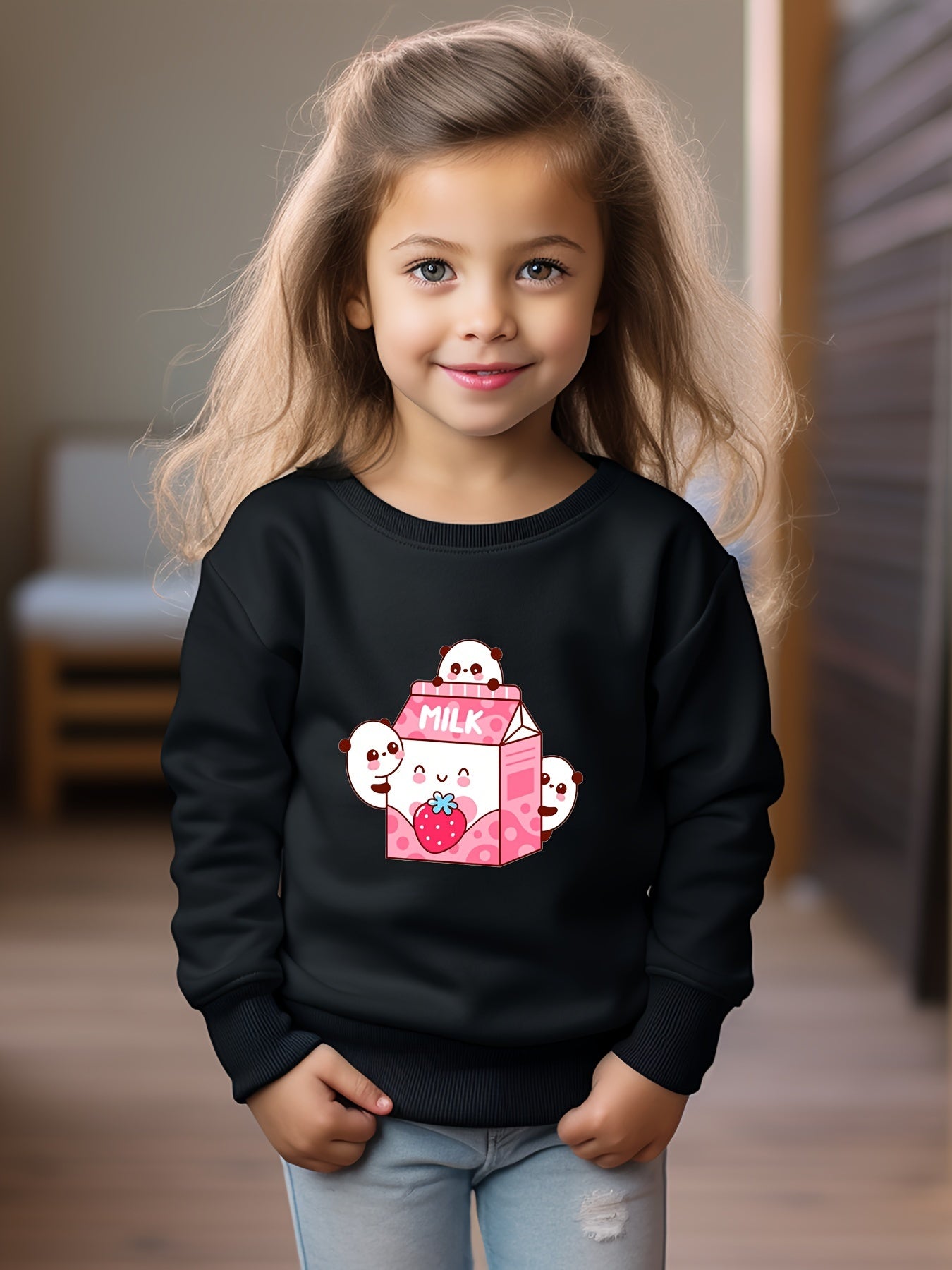 OERYUI Milk Panda Graphic Sweatshirt Comfy Pullover Kids Clothes