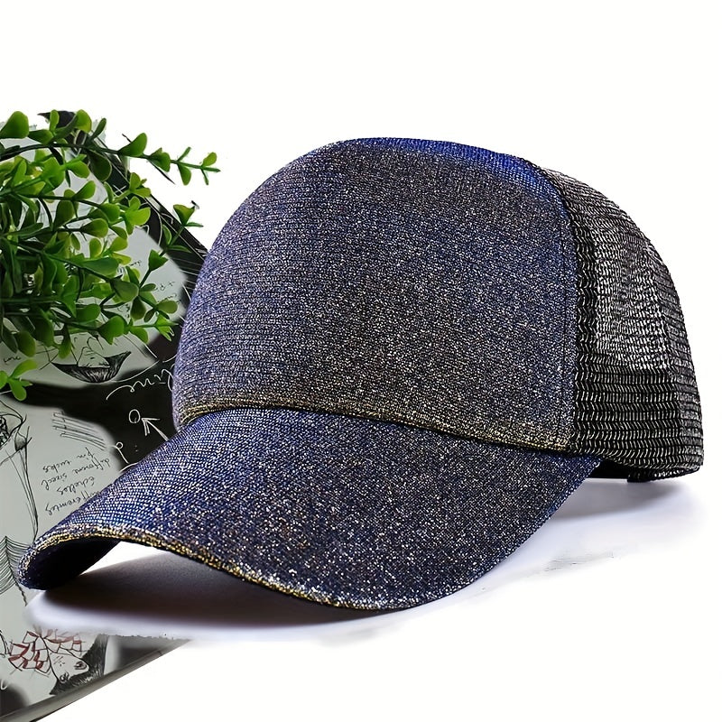 Gradient Sequin Baseball Cap Adjustable Hip Hop Mesh Trucker Hat