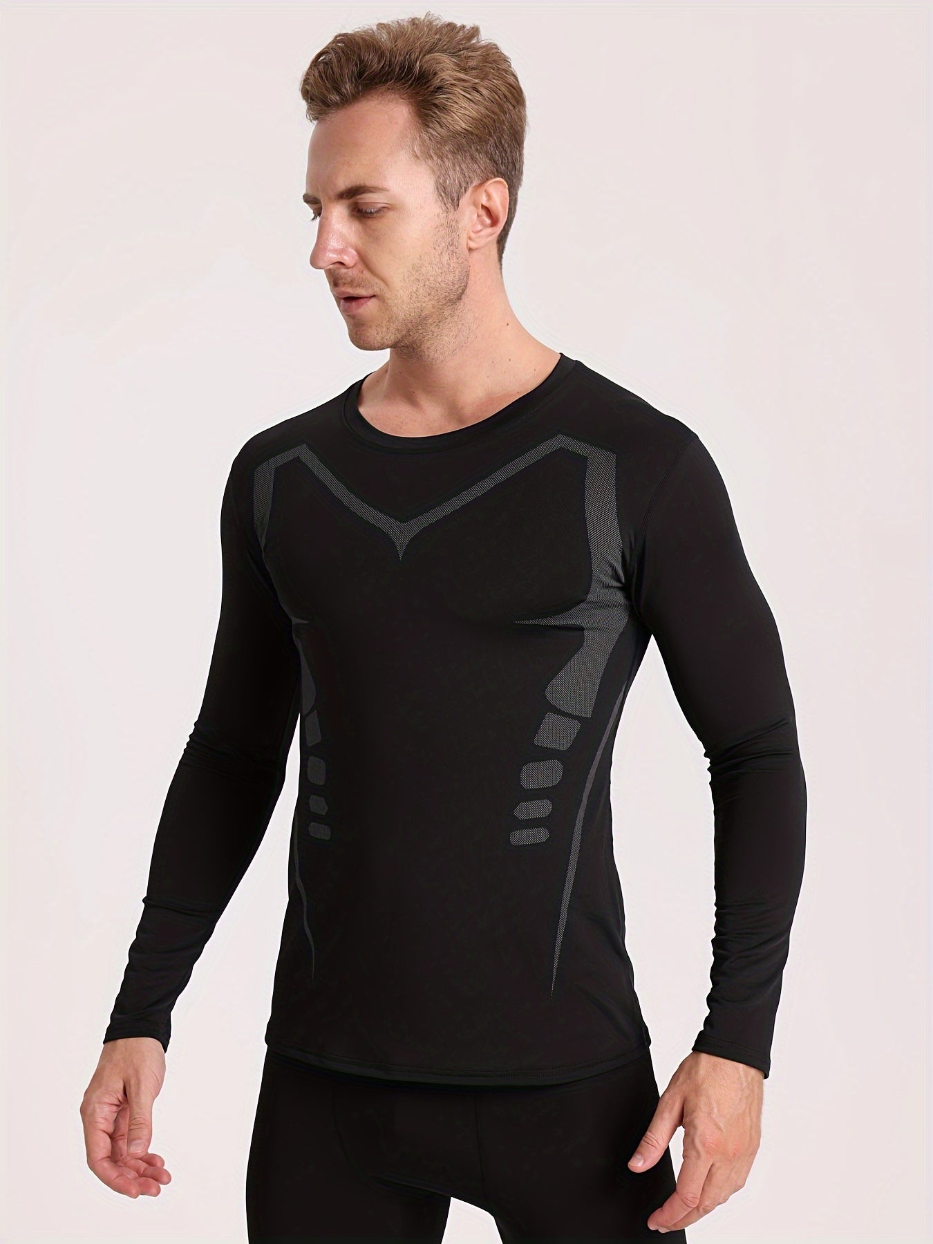 Men's Warm Compression T-shirt Long Sleeve High Stretch Crew Neck Top