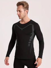 Men's Warm Compression T-shirt Long Sleeve High Stretch Crew Neck Top