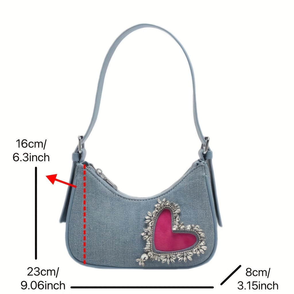 Y2K Heart Shoulder Bag Denim Handbag for Women