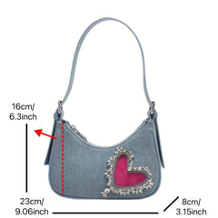 Y2K Heart Shoulder Bag Denim Handbag for Women