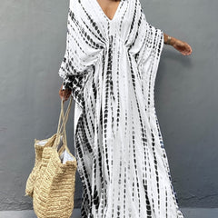 Tie Dye Cover Up Dress V Neck Loose Fit Beachwear Caftan