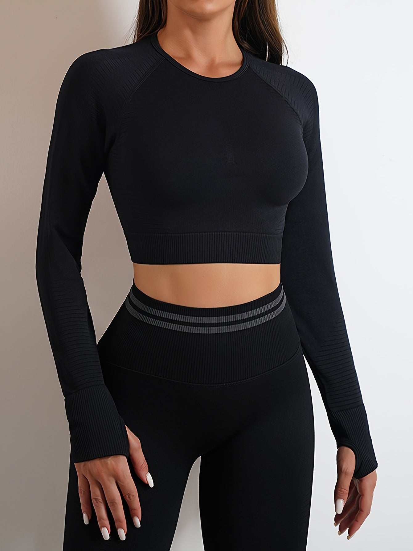 Solid Long Sleeve Hollow Yoga Top High Stretch Crop Running Fitness T shirt