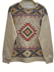 Vintage Ethnic Print Pullover Sweatshirt Long Sleeve Crew Neck
