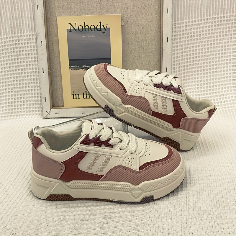 Women's Colorblock Platform Skate Shoes Casual Lace Up Outdoor Shoes
