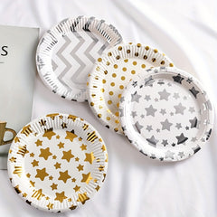 10pcs Disposable Paper Tray Creative Golden Star Dot Cake Tableware