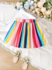 Toddler Girls Striped Block Elastic Waist Casual Skirt Kids Summer Clothes