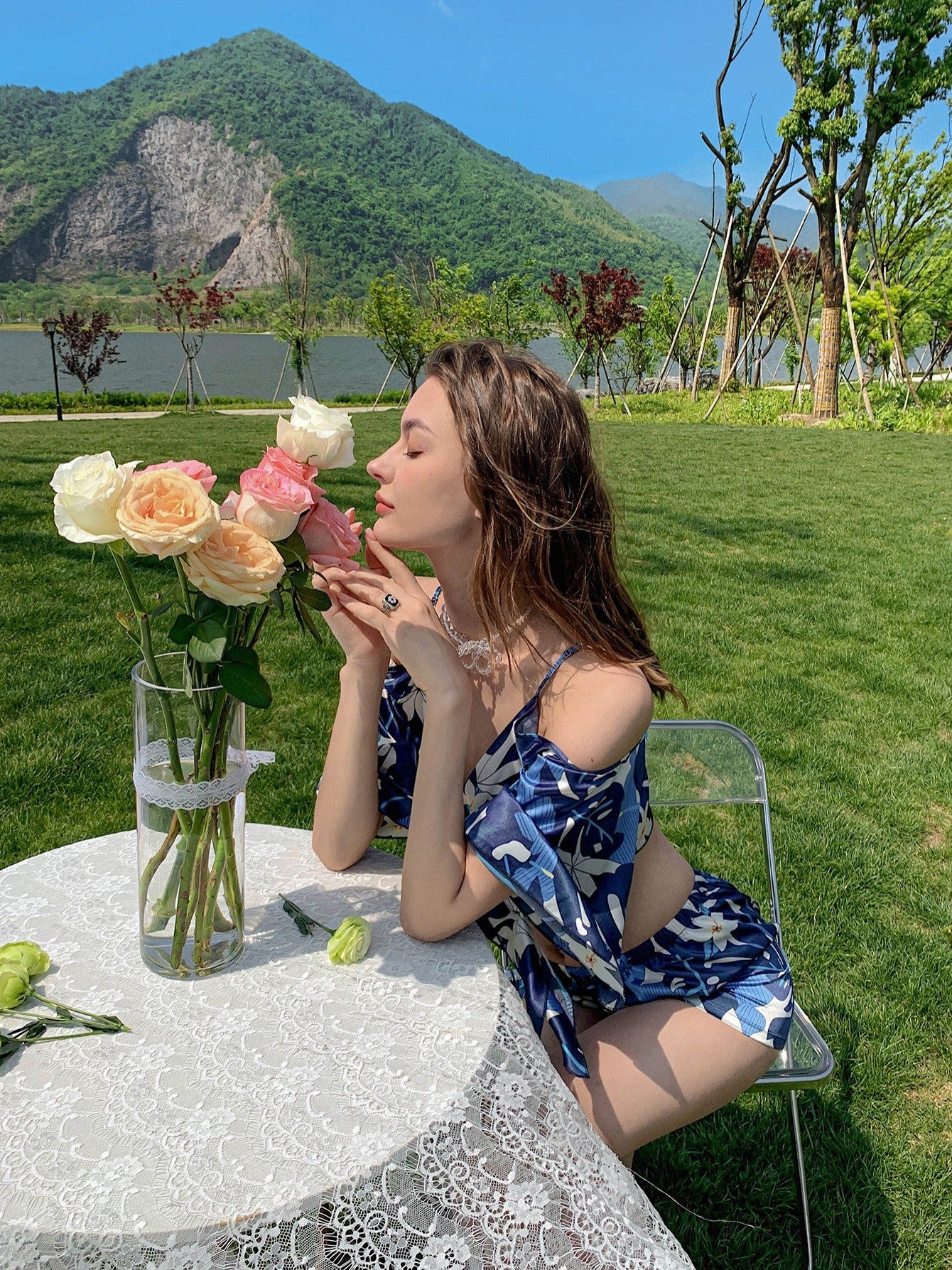 Floral Print Satin Cami Top & Shorts Pajama Set
