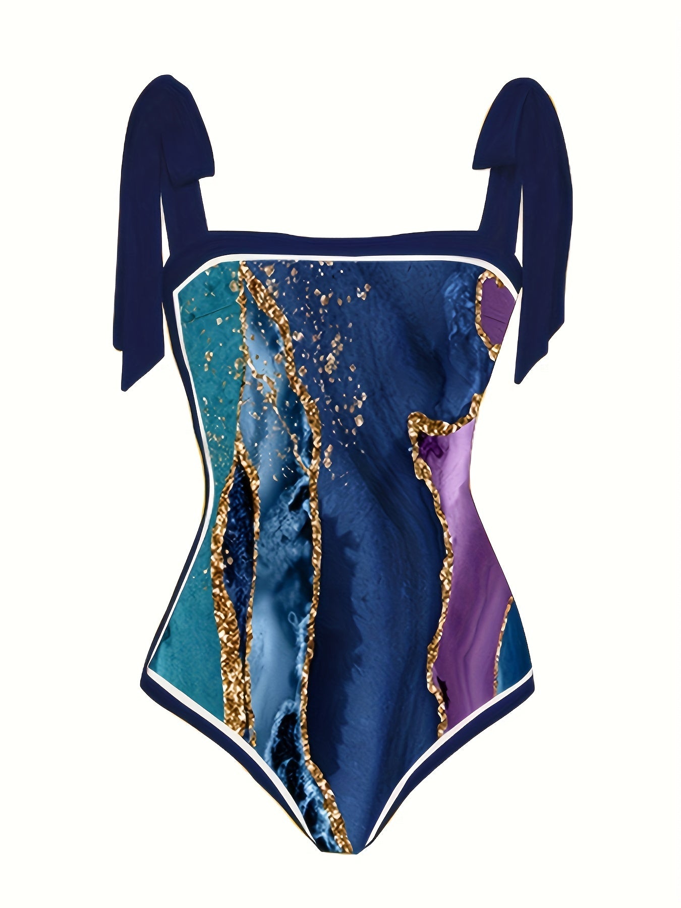 Glitter Marble Print Swimsuit & Cover Up Set