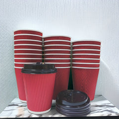 20pcs 355ml 12oz Disposable Red Coffee Cups With Lids for Hot Drinks