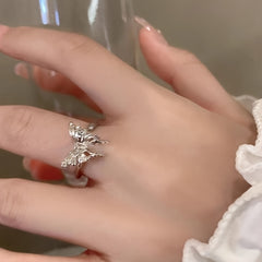 Adjustable Silvery Butterfly Zircon Ring - Sweet Index Finger Ring