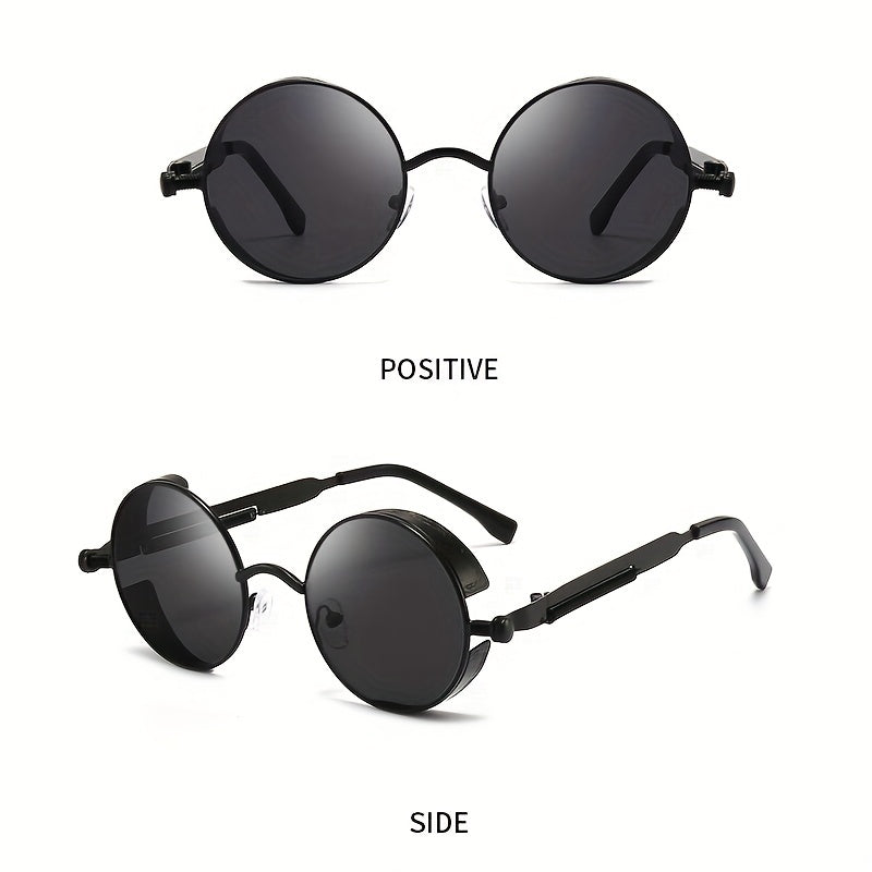 Steampunk Round Metal Sunglasses UV400 With Case