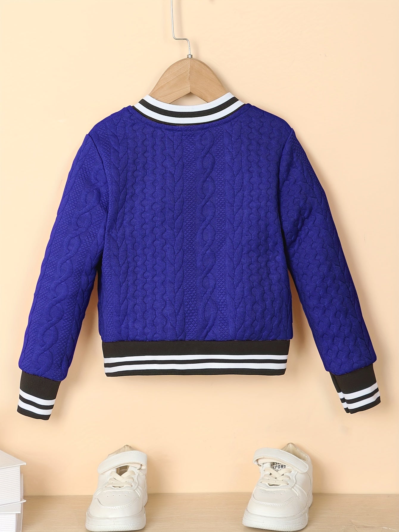Kid Girls' Striped Baseball Jacket Zip Up Varsity Style