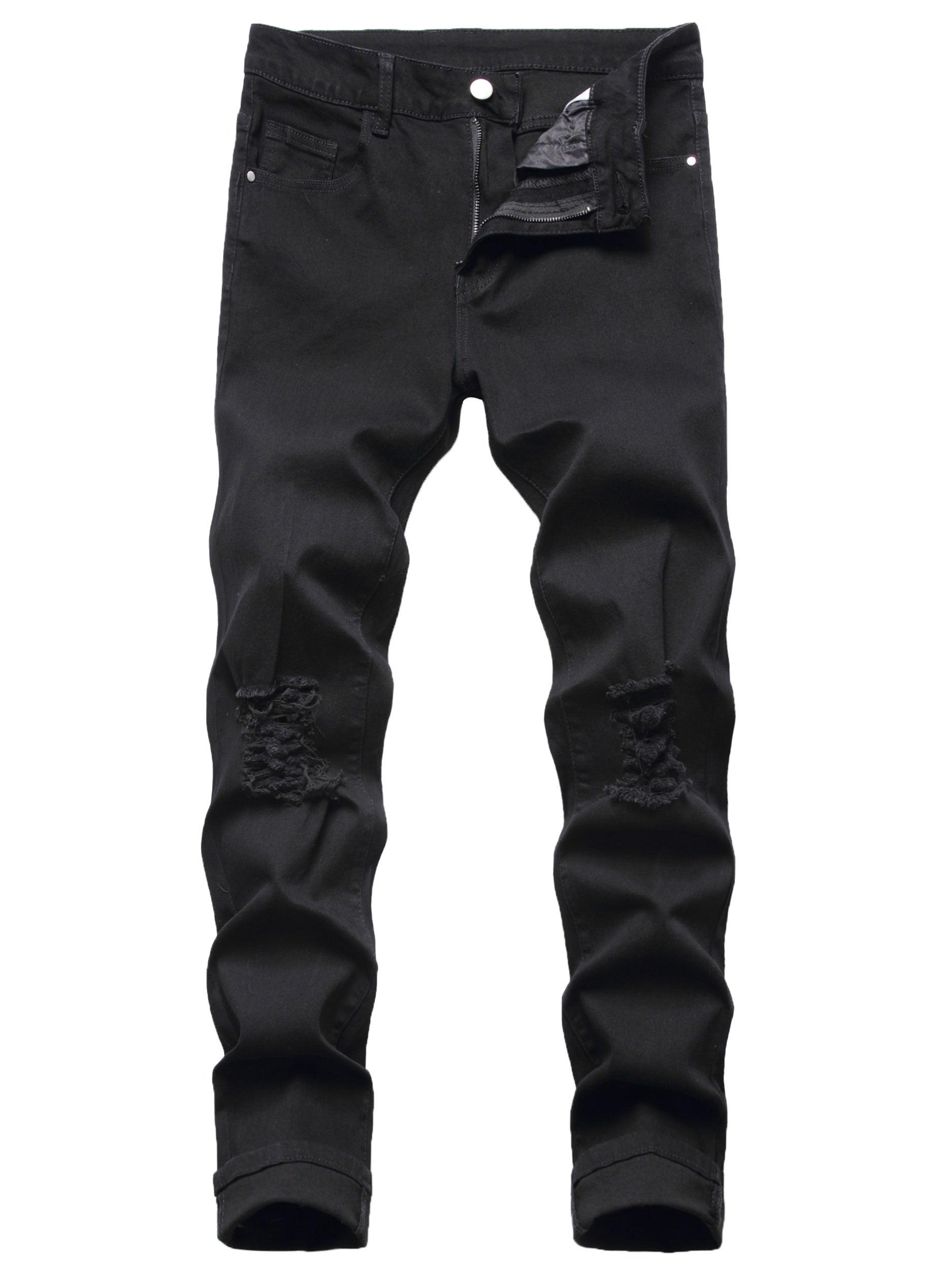 Men's Ripped Pencil Jeans Knee Rips Distressed Stretch Denim Pants
