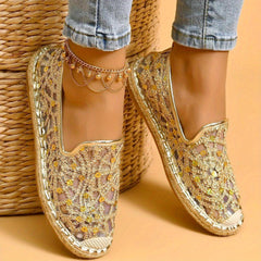 Women's Mesh Sequins Flat Loafers Slip-On Shoes