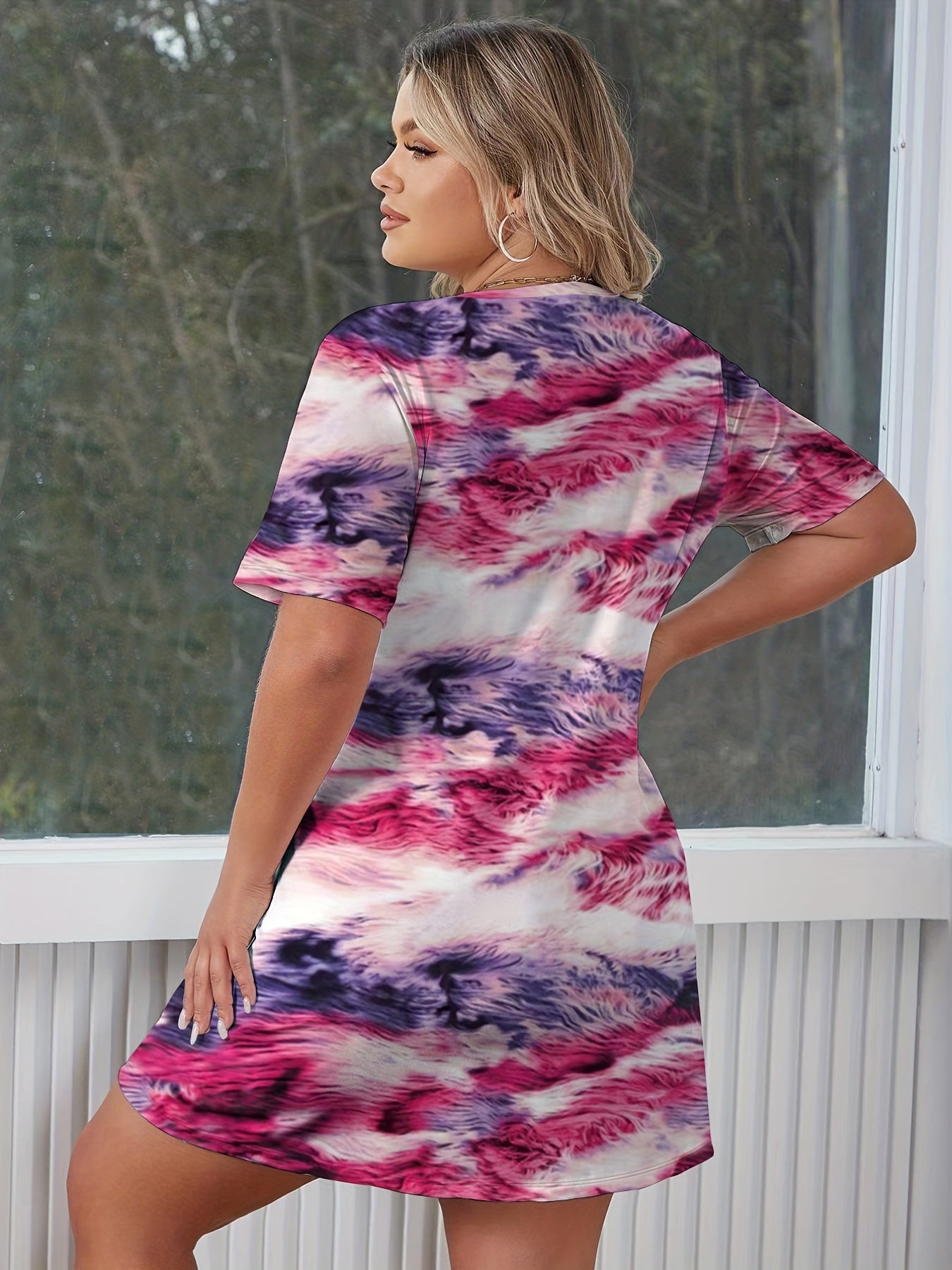 Ombre Print Short Sleeve Outwear Dress