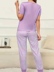 Eyelash Letter Print Tee & Striped Joggers 2 Piece Lounge Set