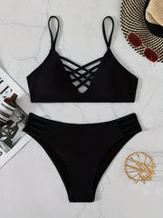 Criss Cross Front Hollow Out 2 Piece Bikini Set