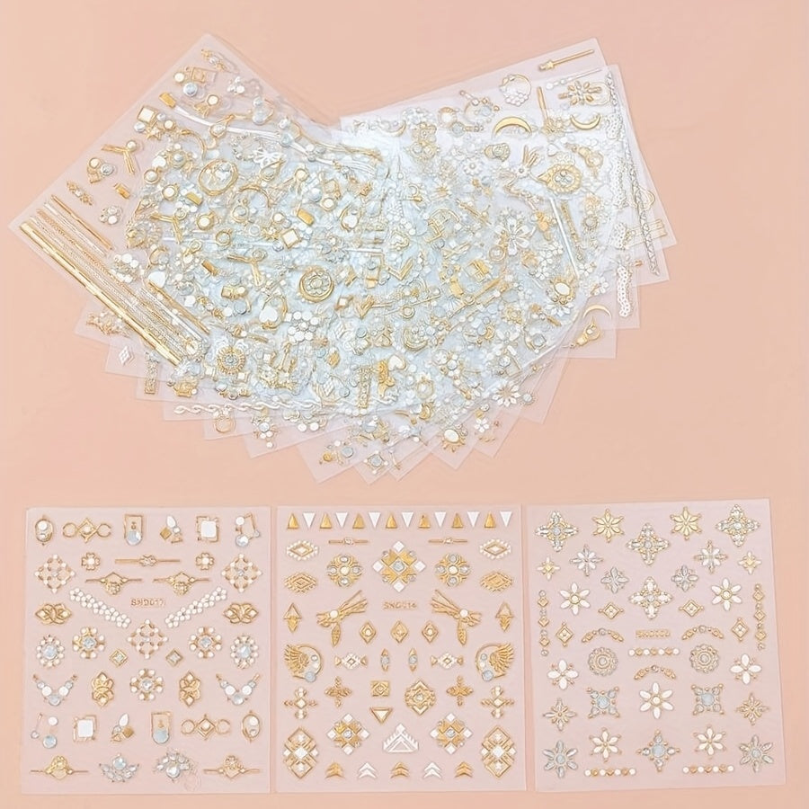 3D Bronzing Manicure Stickers Star Moon Gemstone Nail Decals