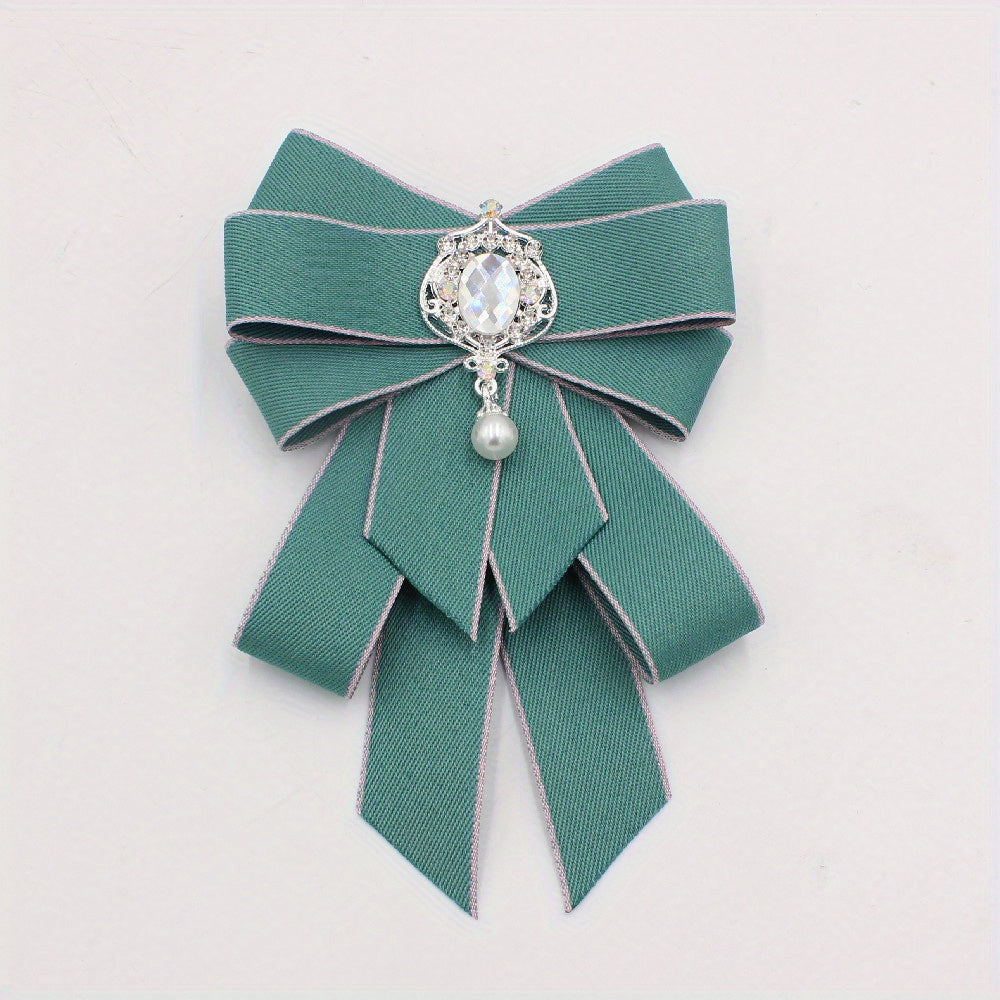 Crystal Decor Ribbon Bow Tie Faux Pearl Pendant Pre tied Bowknot