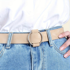 Smooth Buckle Circle Wide Leather Belt for Girls Children