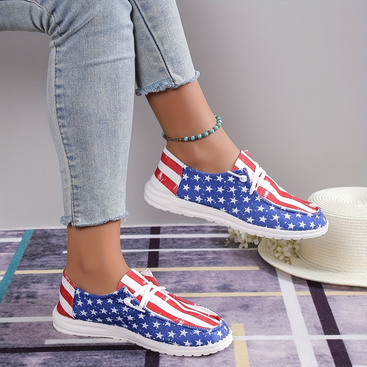 Women's Star & Striped Canvas Shoes Casual Lace Up Outdoor Lightweight Sneakers