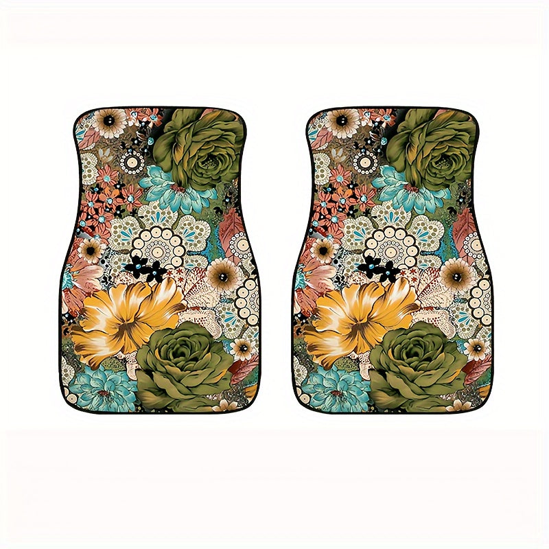 4pcs Colorful Floral Car Floor Mats Absorbent Non-slip Mat