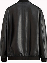 Men's Zip Up Faux Leather Jacket Baseball Collar