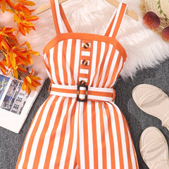 Girls Striped Print Cami Romper Shorts Jumpsuit for Vacation