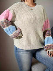 Colorblock Lantern Sleeve Sweater