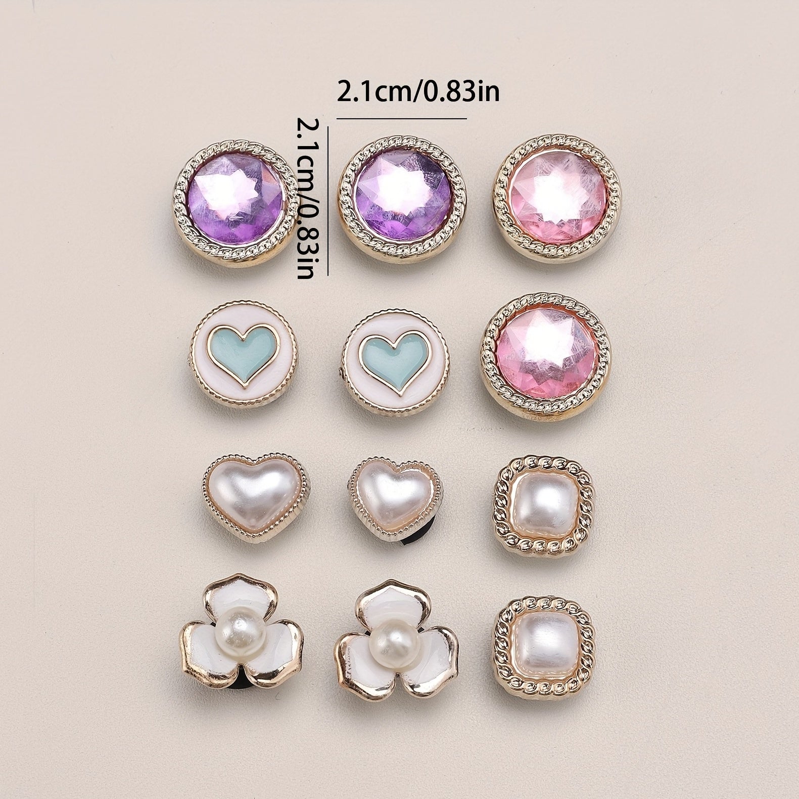 12pcs Crystal Pearl Shoe Buckles Clog Shoe Charm Accessories