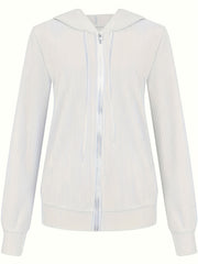 Casual Knit Top Women's Plus Solid Ribbed Zip Up Long Sleeve