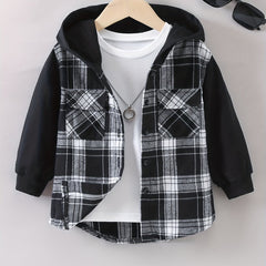 Kids Plaid Hooded Jacket Casual Button Down Hoodie