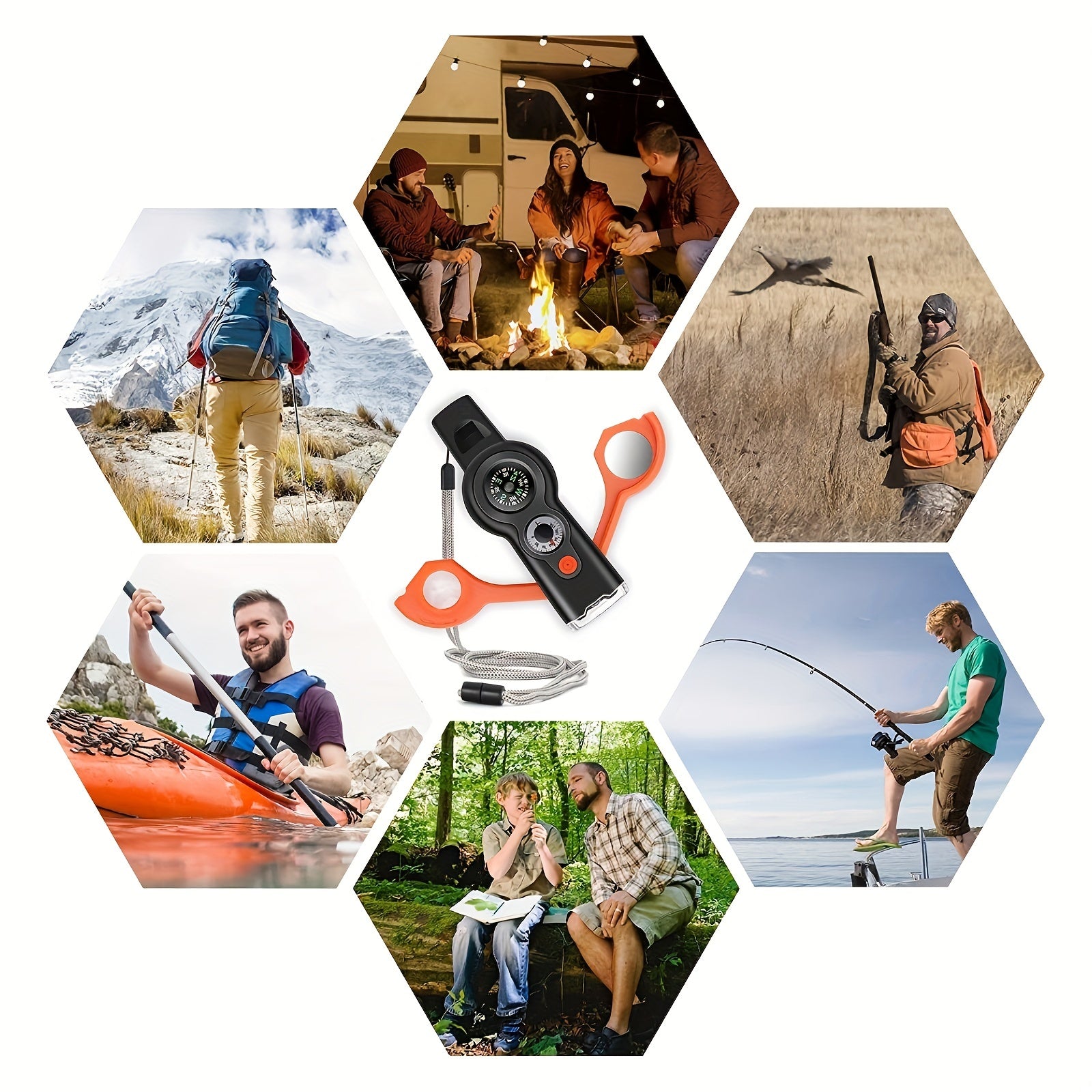 7 in 1 Emergency Survival Whistle Outdoor Safety with Lanyard
