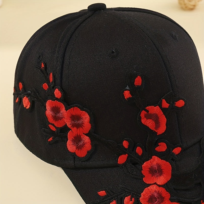 Red Plum Embroidery Baseball Cap Adjustable Sports Dad Hat
