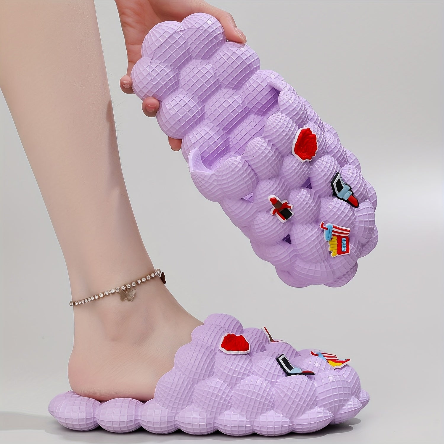 Girls' Cartoon Charm Lychee Slippers Non Slip Lightweight Indoor Shower Pool