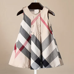 Girls' Plaid Sleeveless Princess Dress Cotton Casual Vest Dress