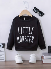 LITTLE MONSTER Letter Print Boys Casual Sweatshirt Long Sleeve Crew Neck Tops