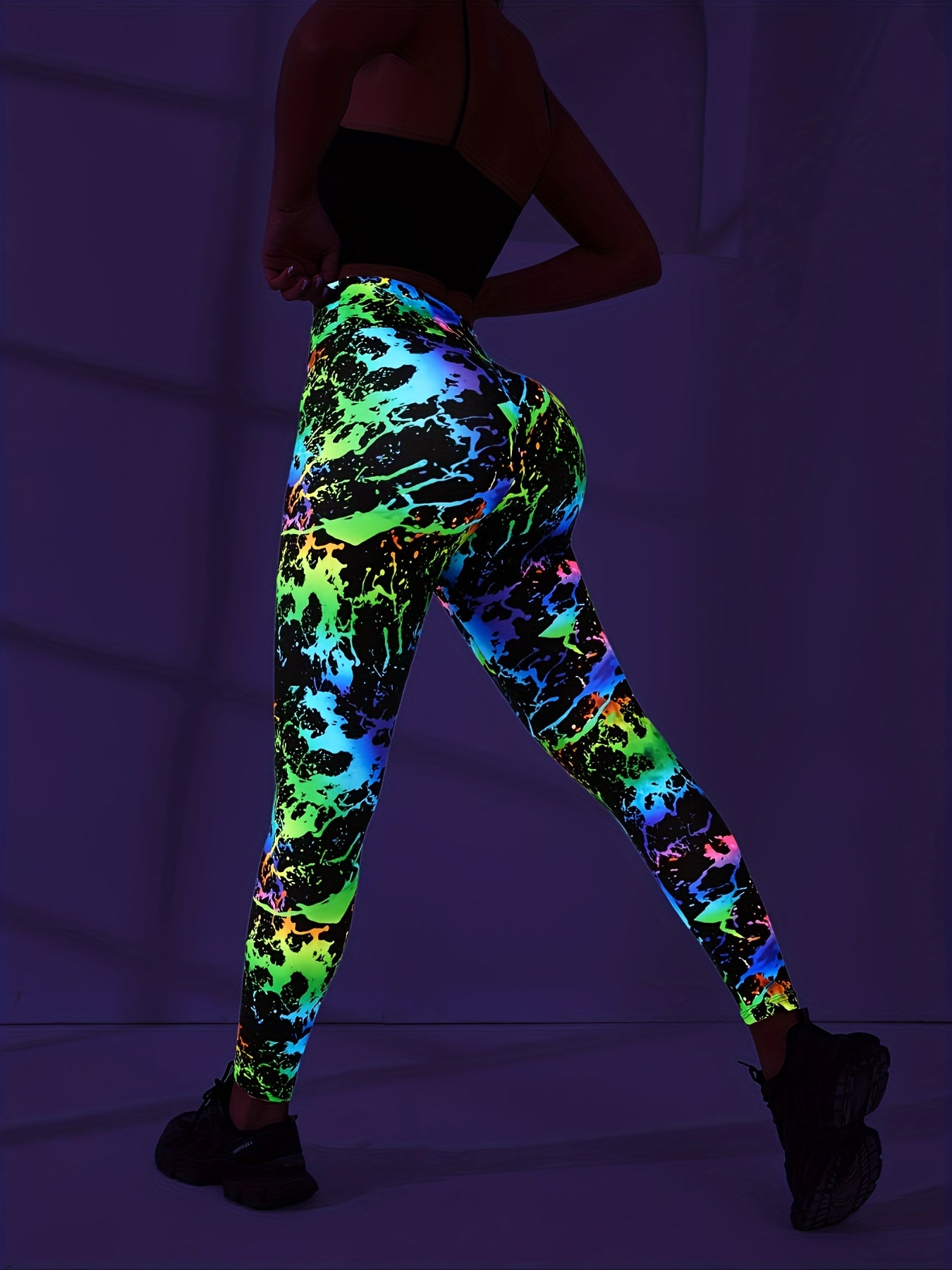 Fluorescent High Waist Leggings for Sports & Yoga