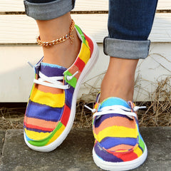 Rainbow Striped Boat Shoes Lace Up Platform Skate Shoes