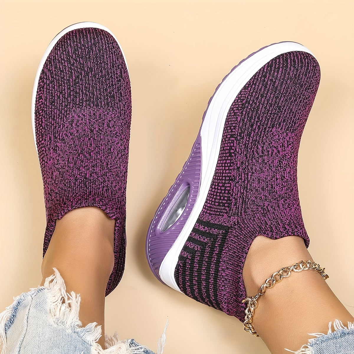 Women's Breathable Knit Slip-On Sneakers with Air Cushion