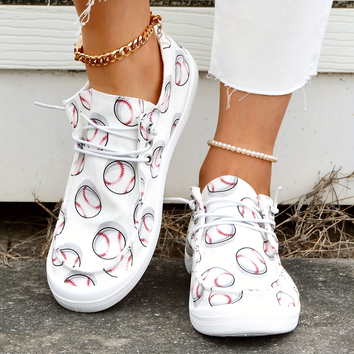 Baseball Print Women's Canvas Shoes Lightweight Sneakers