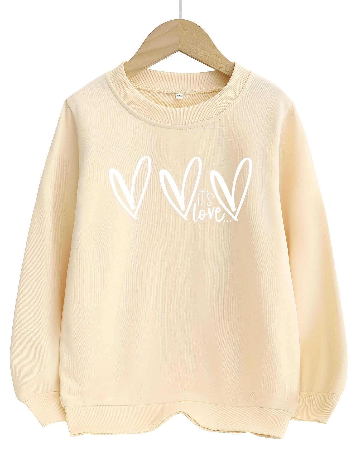 Girls Love Hearts Graphic Crew Neck Sweatshirt Top