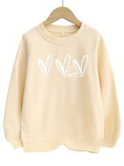 Girls Love Hearts Graphic Crew Neck Sweatshirt Top