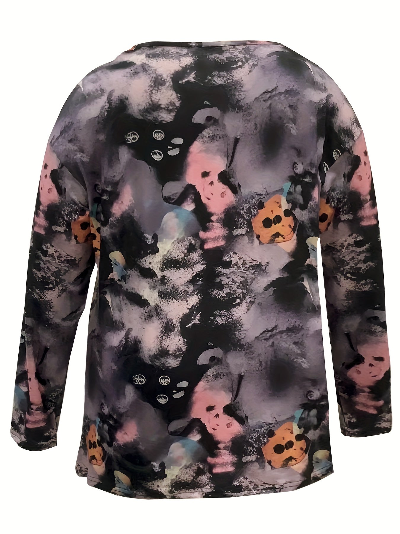 Tie Dye & Letter Print Long Sleeve Crew Neck Tee