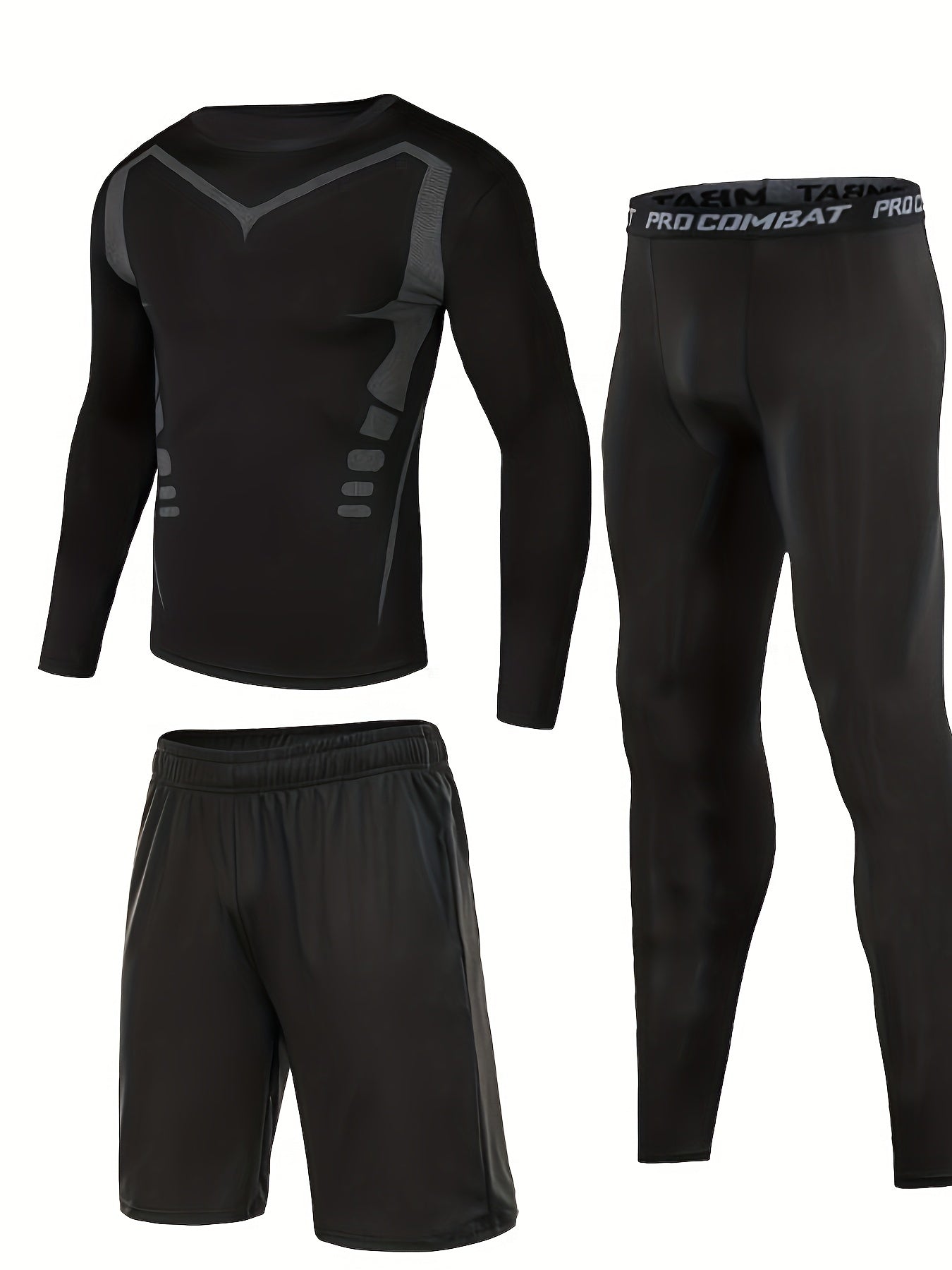 Men's Quick Drying Long Sleeve T-shirt & Shorts Set for Fitness