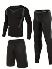 Men's Quick Drying Long Sleeve T-shirt & Shorts Set for Fitness